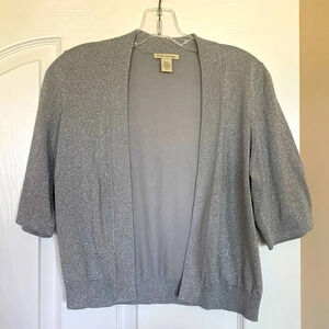 Womens WHITE+WARREN silver buttonless tiny cardigan size small